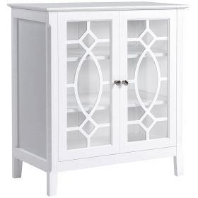 HOMCOM White Sideboard Display Cabinet with Double Glass Doors Adjustable Shelves Modern Elevated Base for Kitchen