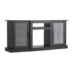 VEVOR TV Stand for TVs up to 65 inch, Modern Entertainment Center with Light Strip, Wooden TV Cabinet Storage with Glass Doors and Adjustable She