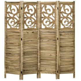 HOMCOM 4 Panel Room Divider Wooden Privacy Screen Separator Brown Double Hinged for Home Office 63x67x075