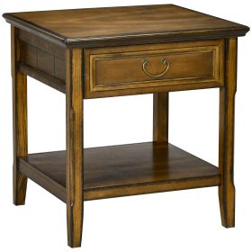 HOMCOM Retro Side Table, End Table with Storage Drawer and Open Shelf for Living Room, Bedroom, Dark Coffee