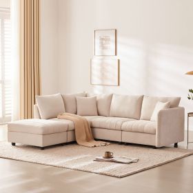89*79" Modern Modular Sectional Sofa with Deep Seat,Vertical Stripes,5 Seat Corner Couch with Movable Ottoman,Throw Pillows