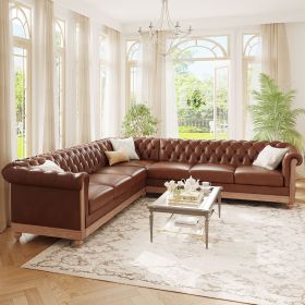 Mirod Comfy Large Sectional Sofa with Wooden Legs, Retro Style for Living Room (Color: as Pic)