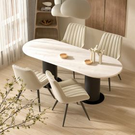 Modern Dining Chairs, Comfortable Dining Room Chairs with Thick Cushions, Fabric Upholstered Side Chairs with Metal Legs for Kitchen (Color: Beige, COUNT: 4 Set)