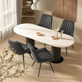 Modern Dining Chairs, Comfortable Dining Room Chairs with Thick Cushions, Fabric Upholstered Side Chairs with Metal Legs for Kitchen (Color: Black, COUNT: 4 Set)