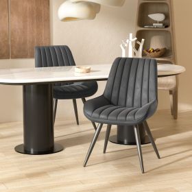 Modern Dining Chairs, Comfortable Dining Room Chairs with Thick Cushions, Fabric Upholstered Side Chairs with Metal Legs for Kitchen (Color: Dark Gray, COUNT: 2 Set)