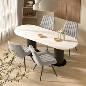 Modern Dining Chairs, Comfortable Dining Room Chairs with Thick Cushions, Fabric Upholstered Side Chairs with Metal Legs for Kitchen (Color: Light Gray, COUNT: 4 Set)