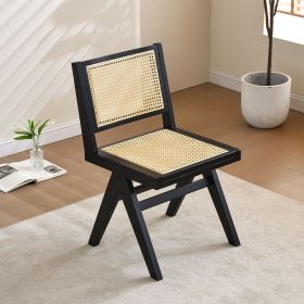 Vintage Solid Wood Rattan Chair, For Dining Room, living Room, Outdoor, Natural (Color: Black, Material: Solid Wood+Rattan)