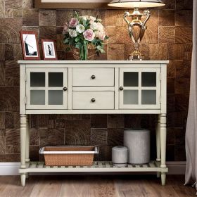 Sideboard Console Table with Bottom Shelf,Farmhouse Wood/Glass Buffet Storage Cabinet Living Room (Color: Antique Gray, Material: Solid Wood)