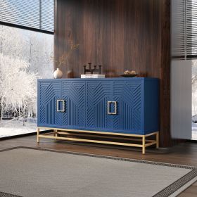 Retro Style Sideboard with Adjustable Shelves,Rectangular Metal Handles and Legs for Kitchen,Living room,and Dining Room (Color: Navy, Material: MDF)