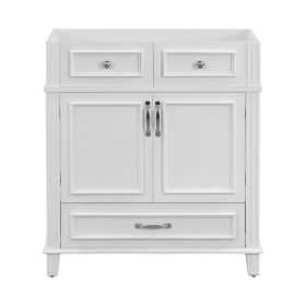 30'' Bathroom Vanity without Top,Solid Wood Frame Bathroom Storage Cabinet with Soft Closing Doors,Frame Bathroom Storage Cabinet Only, Retro Sty (Color: White, Material: Solid Wood+MDF)