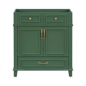 30'' Bathroom Vanity without Top,Solid Wood Frame Bathroom Storage Cabinet with Soft Closing Doors,Frame Bathroom Storage Cabinet Only, Retro Sty (Color: Green, Material: Solid Wood+MDF)