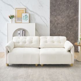 French retro cloud fabric double-seat creamy style straight-line sofa for the living room. (Color: as Pic)